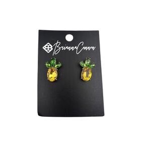 Brianna Cannon Pierced Earrings Gold Tone Pineapples on Original Card